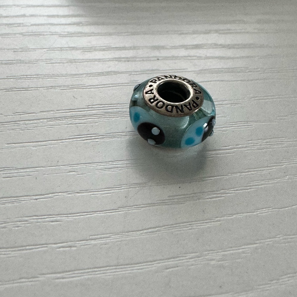 Pandora Teal and Black Glass Bead
